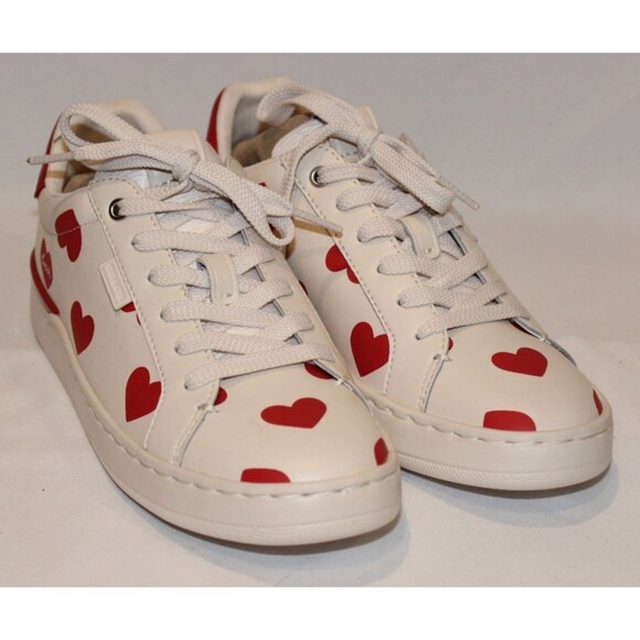 COACH WOMEN'S LOWLINE VALENTINE'S LEATHER HEART SNEAKERS WHITE RED SZ 6 NIB - Picture 4 of 8